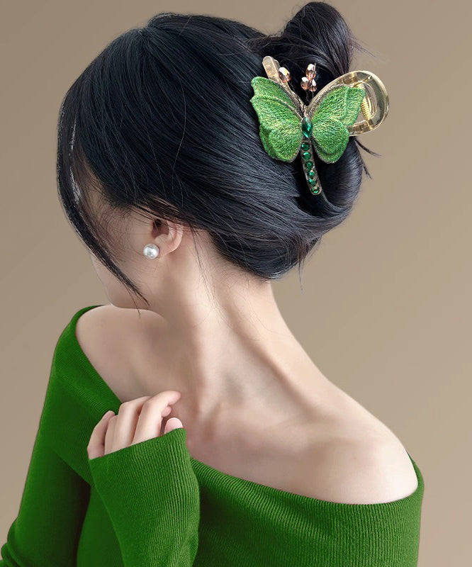 Chinese Style Green Acrylic Zircon Embroidery Butterfly Hairpin