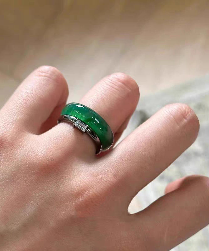Chinese Style Green Alloy Jade Rings Two-Piece Set