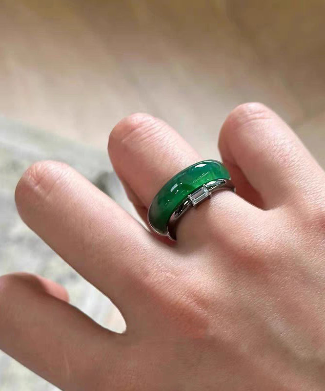 Chinese Style Green Alloy Jade Rings Two-Piece Set