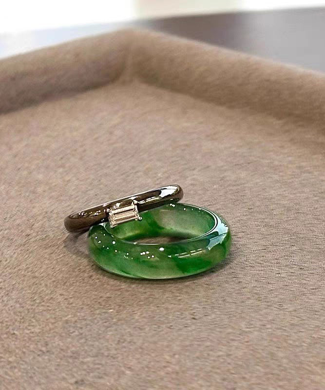 Chinese Style Green Alloy Jade Rings Two-Piece Set