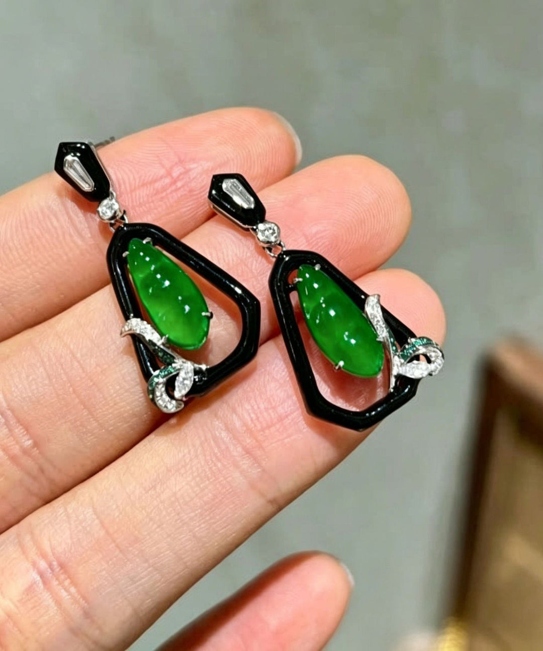 Chinese Style Green Alloy JadeDrop Earrings