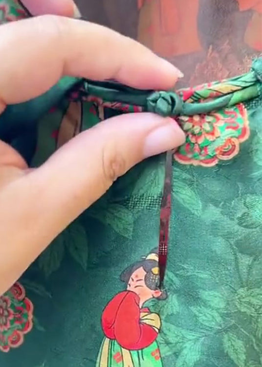 Chinese Style Green Button Print Cotton Shirts Summer