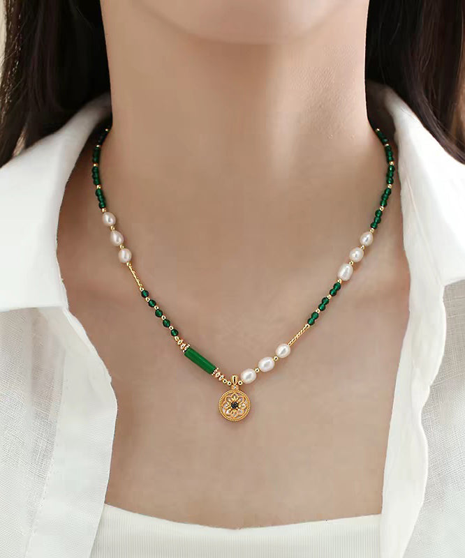 Chinese Style Green Copper Alloy Crystal Patchwork Beading Pendant Necklace - Omychic
