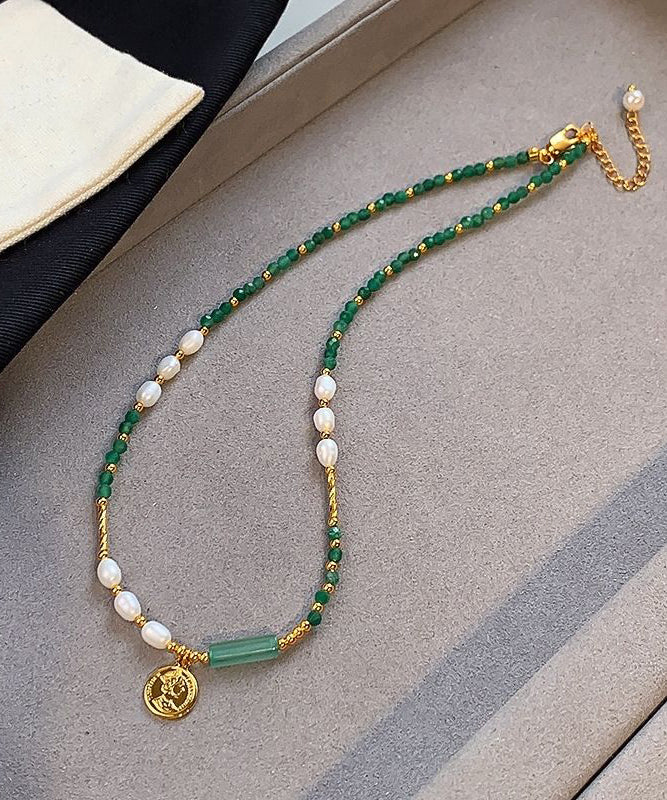 Chinese Style Green Copper Alloy Crystal Patchwork Beading Pendant Necklace - Omychic