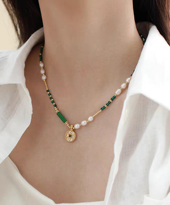 Chinese Style Green Copper Alloy Crystal Patchwork Beading Pendant Necklace - Omychic