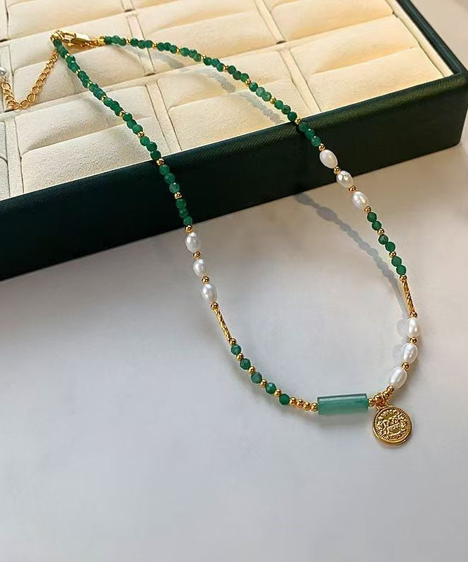 Chinese Style Green Copper Alloy Crystal Patchwork Beading Pendant Necklace - Omychic