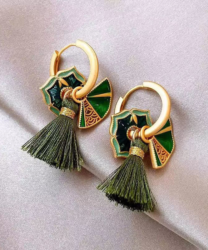 Chinese Style Green Copper Alloy Tassel Drop Earrings