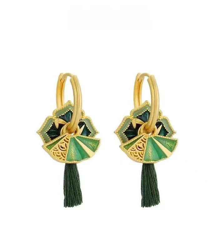 Chinese Style Green Copper Alloy Tassel Drop Earrings