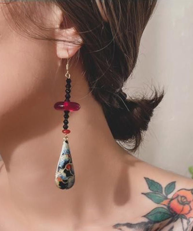 Chinese Style Green Copper Overgild Agate Resin Water Droplet Drop Earrings