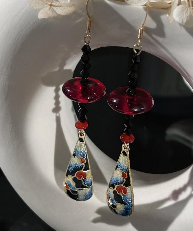 Chinese Style Green Copper Overgild Agate Resin Water Droplet Drop Earrings