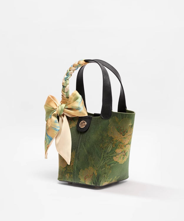 Chinese Style Green Print Silk Versatile Tote Handbag