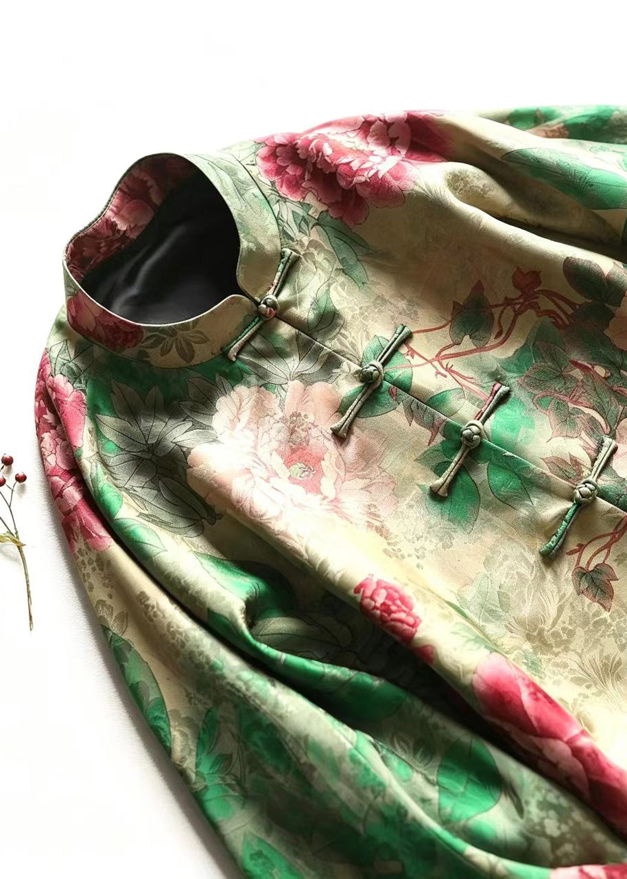 Chinese Style Green Stand Collar Frog Buttons Jackets Long Sleeve