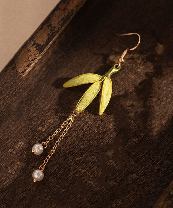 Chinese Style Green Sterling Silver Overgild Pearl Velvet Drop Earrings