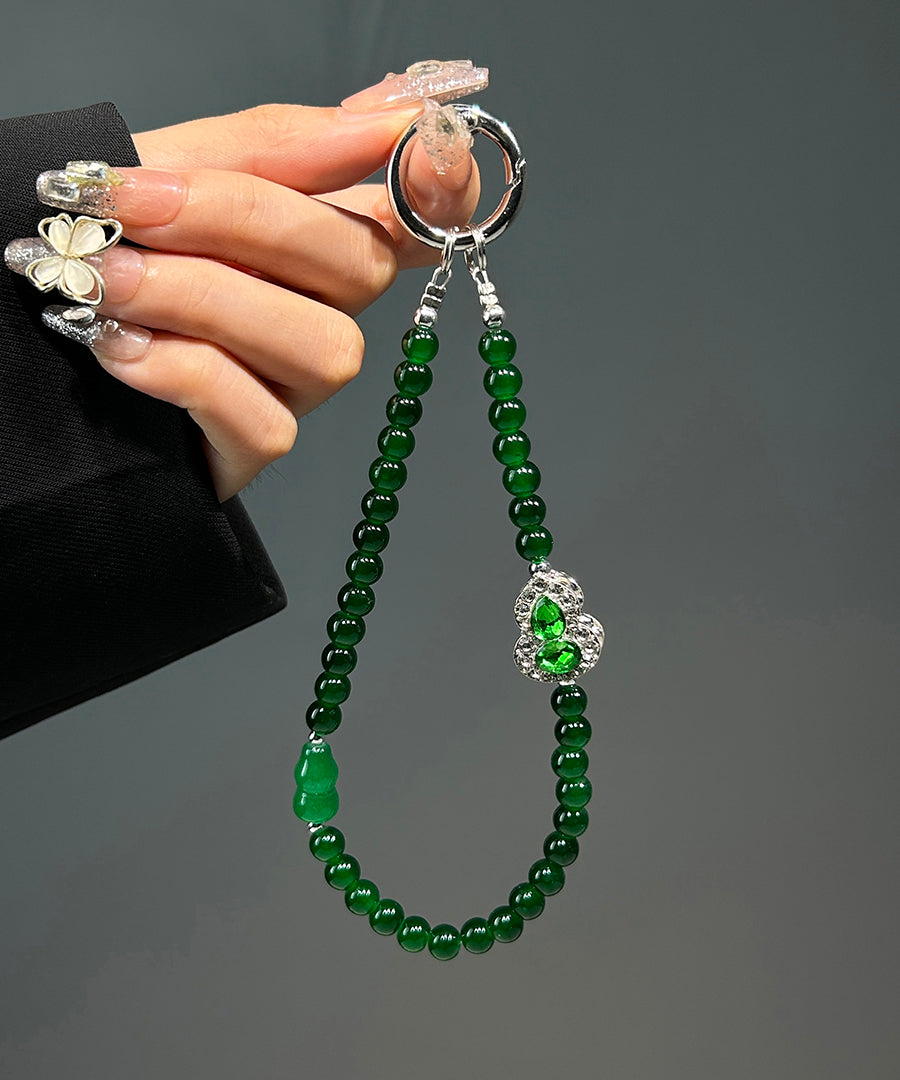 Chinese Style GreenStainless Steel Crystal Zircon Calabash Beading Phone Chains