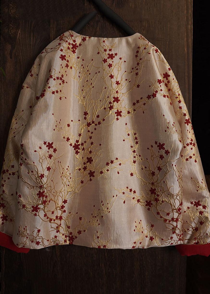 Chinese Style Jacquard Button Pockets Cotton Filled Coats Spring