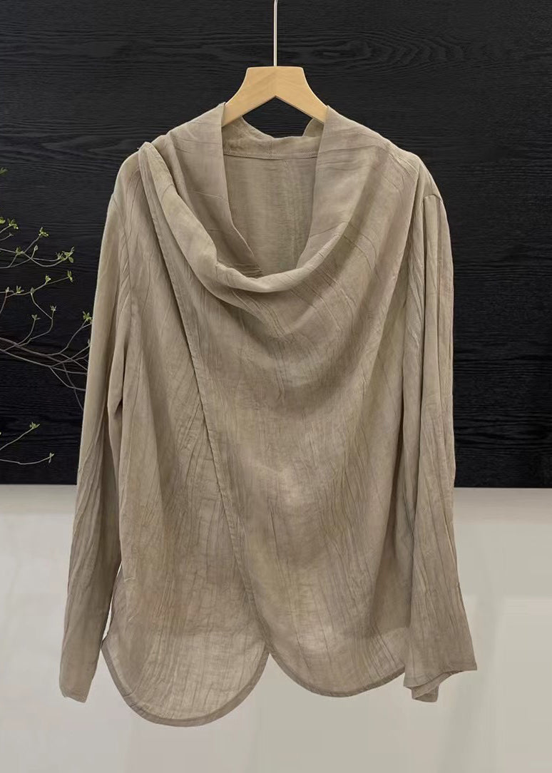 Chinese Style Light Khaki Patchwork Solid Top Spring