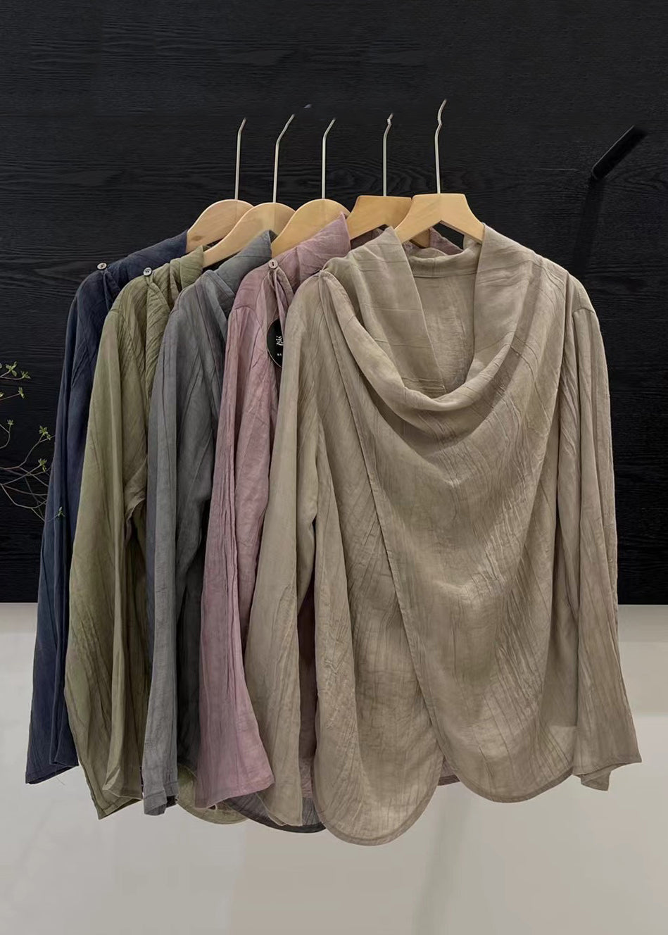 Chinese Style Light Khaki Patchwork Solid Top Spring