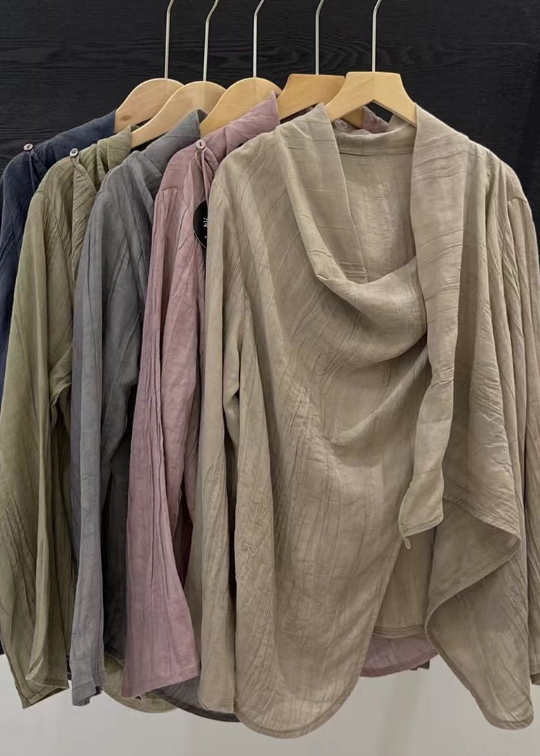Chinese Style Light Khaki Patchwork Solid Top Spring