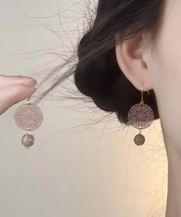 Chinese Style Light Purple Copper Overgild Hollow Out Window Paper-Cut Drop Earrings