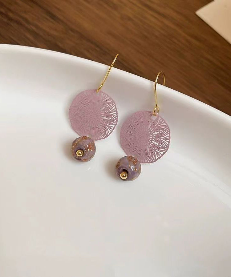 Chinese Style Light Purple Copper Overgild Hollow Out Window Paper-Cut Drop Earrings