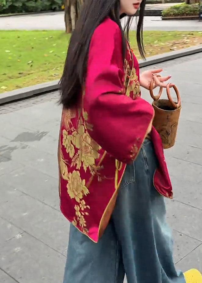 Chinese Style Mulberry Jacquard Side Open Silk Oriental Coats Fall