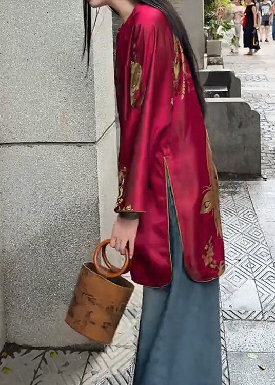 Chinese Style Mulberry Jacquard Side Open Silk Oriental Coats Fall