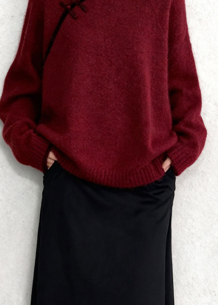 Chinese Style Mulberry Mandarin Collar Warm Knitted Tops Winter