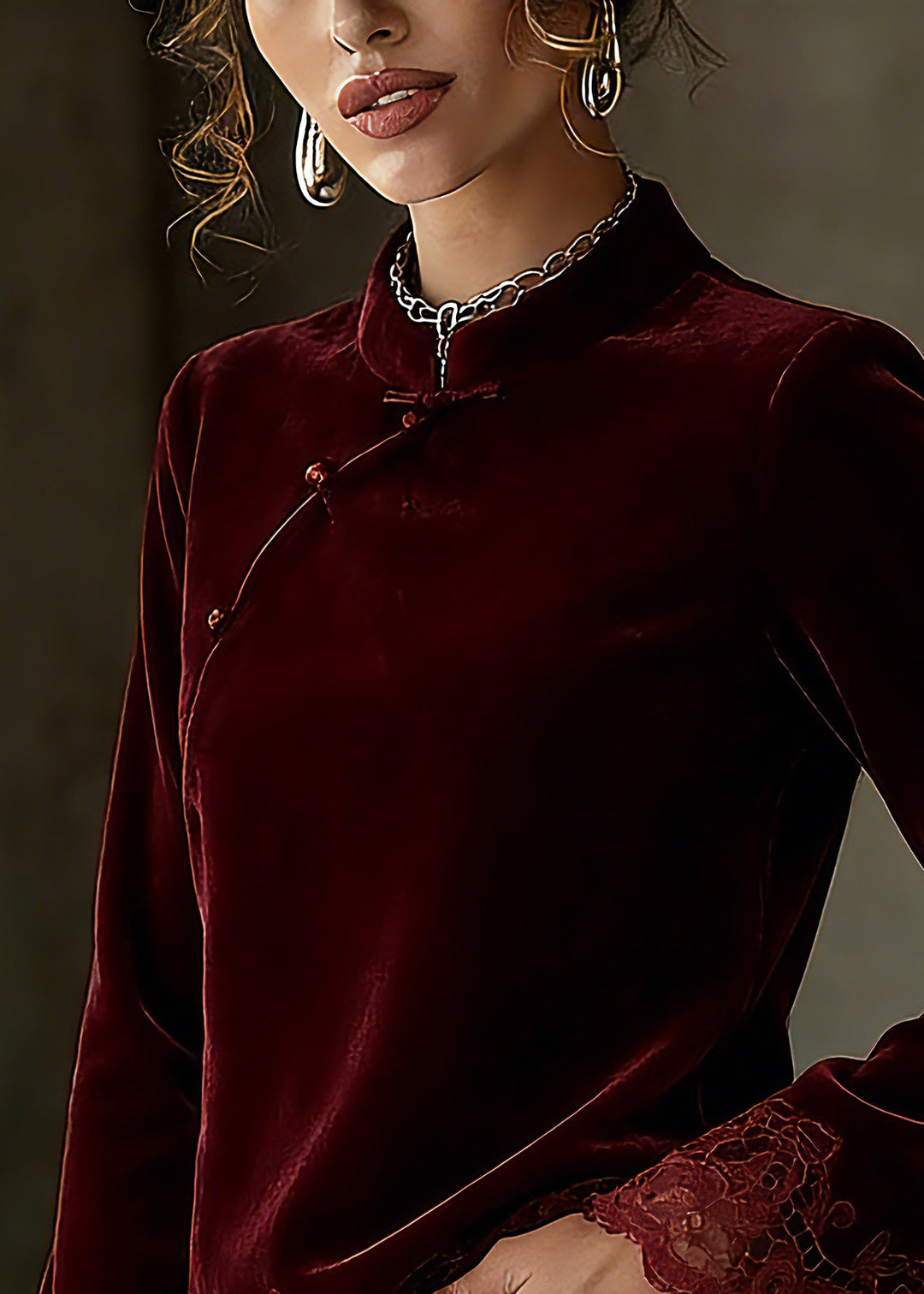 Chinese Style Mulberry Stand Collar Patchwork Top Spring - Omychic