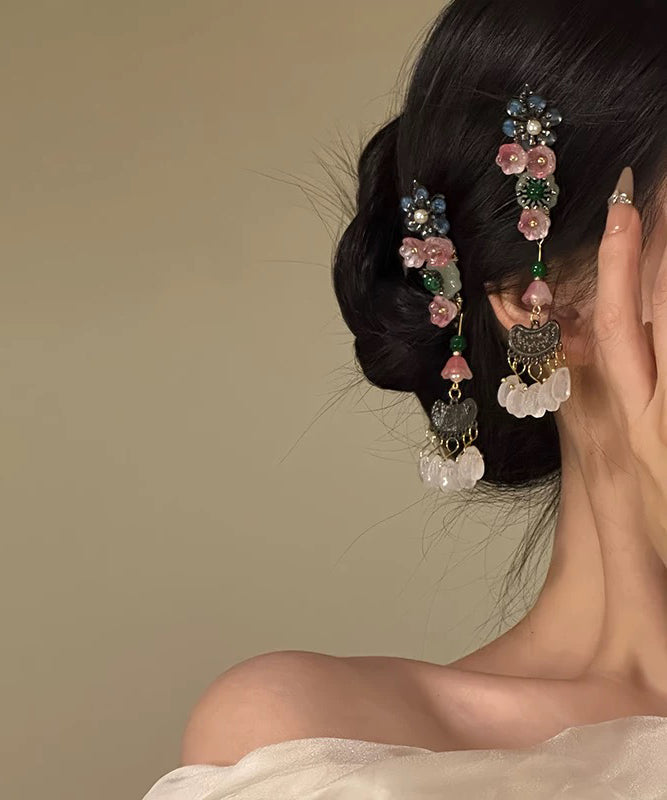 Chinese Style Multicolor Alloy Floral Tassel A Pair Hairpin