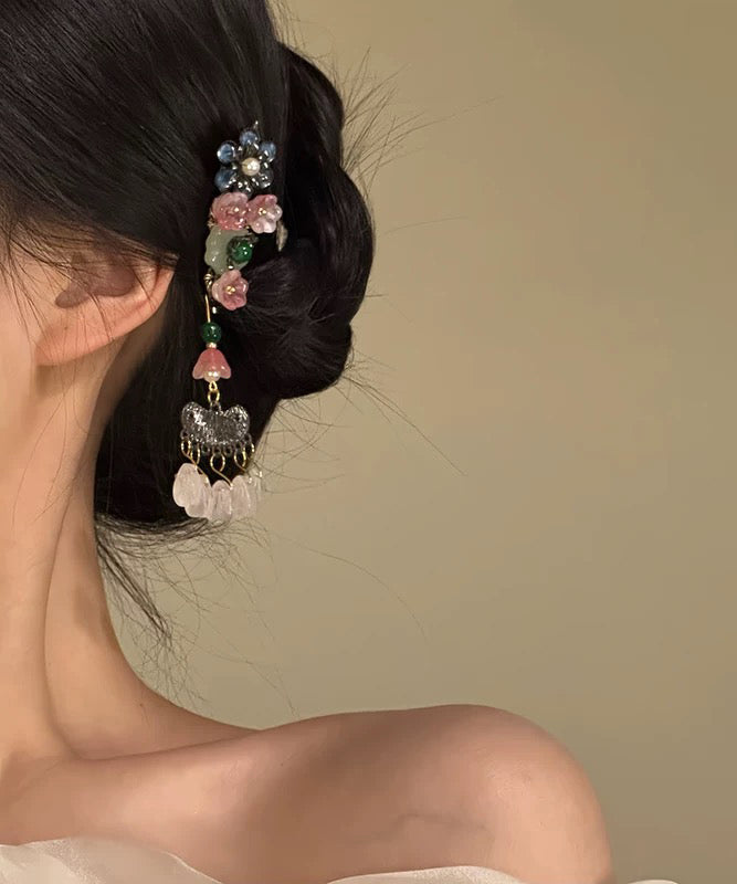 Chinese Style Multicolor Alloy Floral Tassel A Pair Hairpin