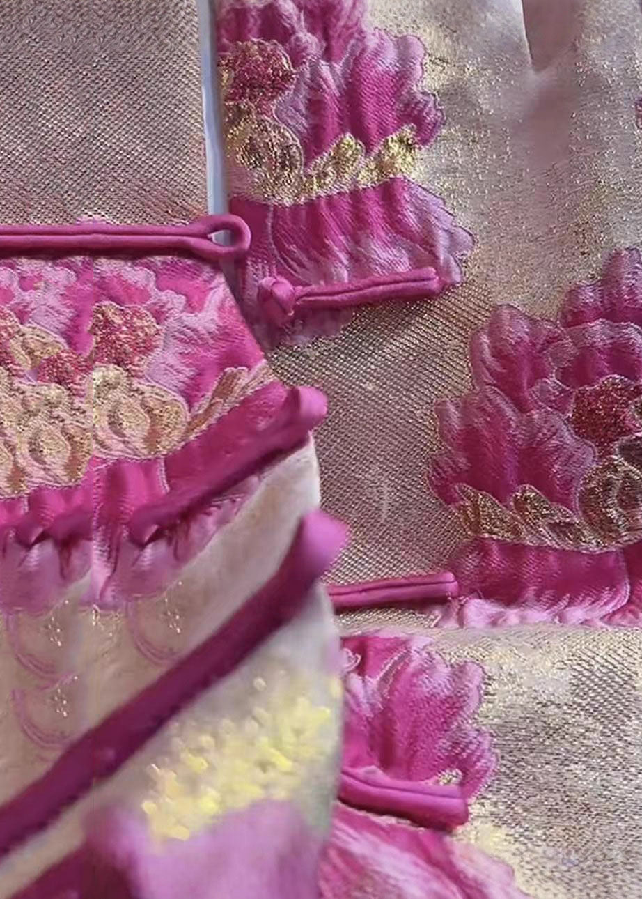 Chinese Style Pink O-Neck Print Coats Fal