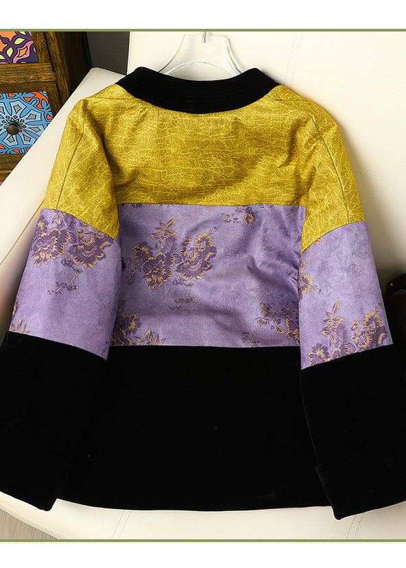 Chinese Style Print Patchwork Fine Cotton Filled Silk Velvet Jacket Winter