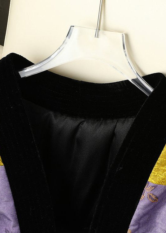 Chinese Style Print Patchwork Fine Cotton Filled Silk Velvet Jacket Winter