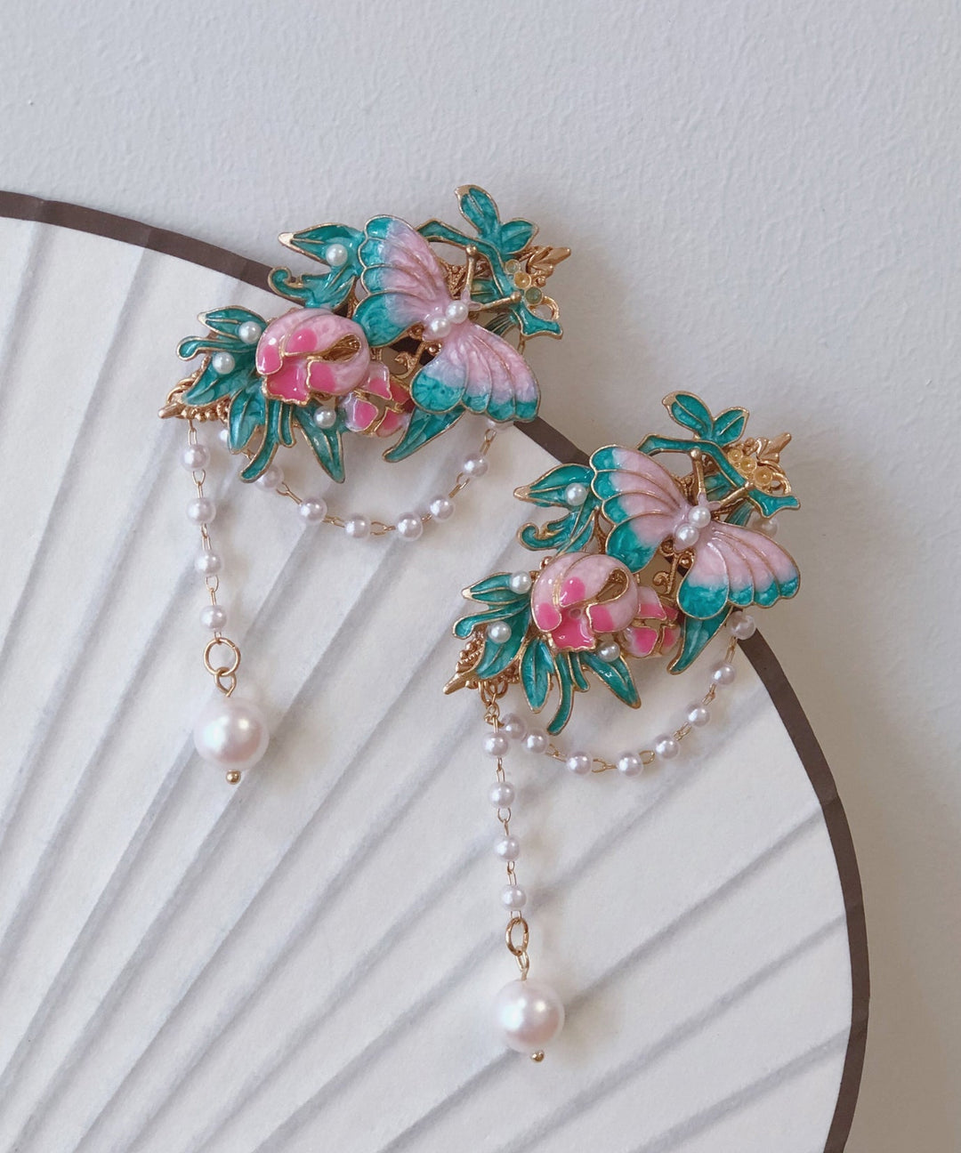 Chinese Style Purple Alloy Pearl Cloisonne Enamel Tassel A Pair Hairpin