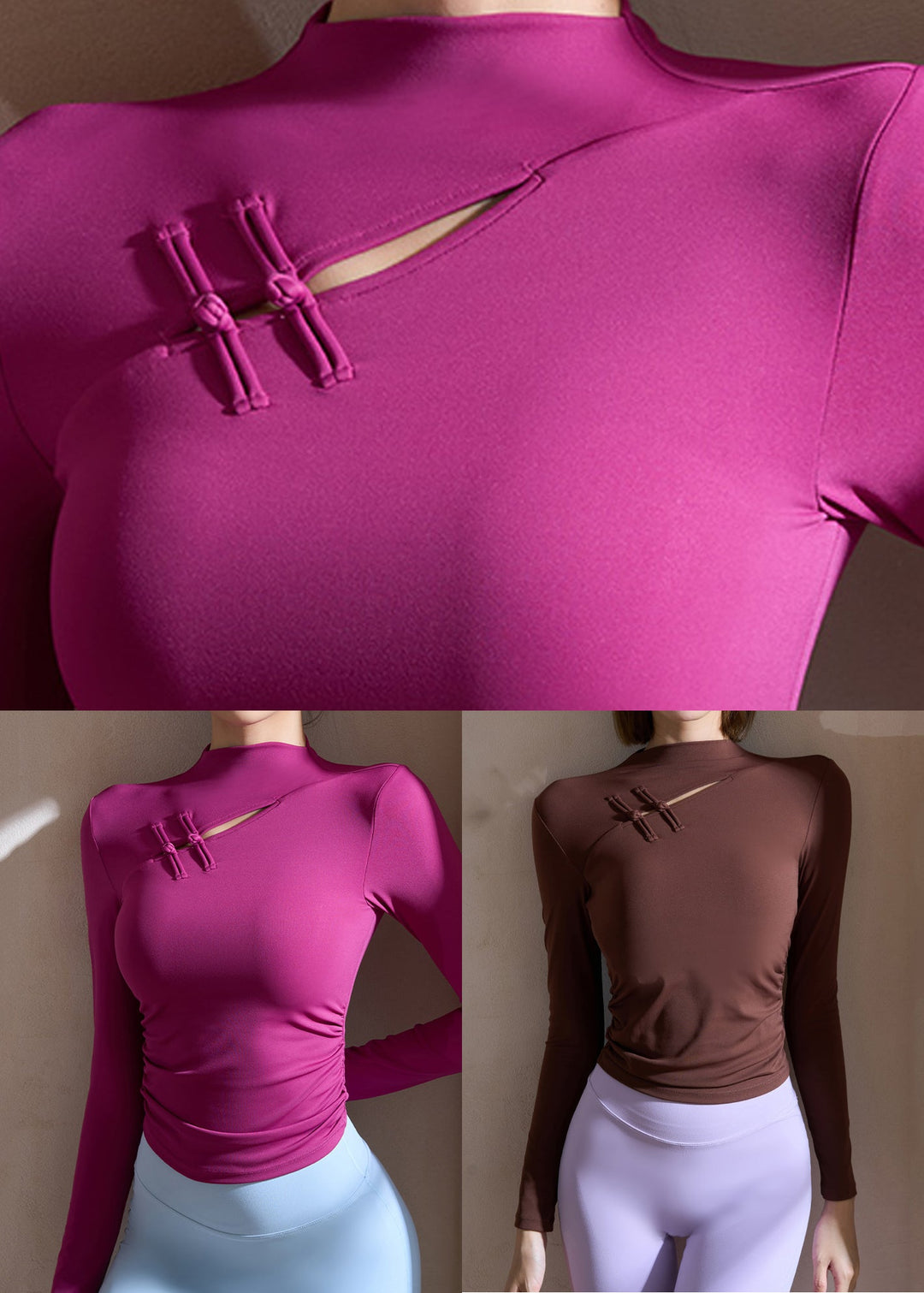 Chinese Style Purple High Neck Spring Yoga Tops