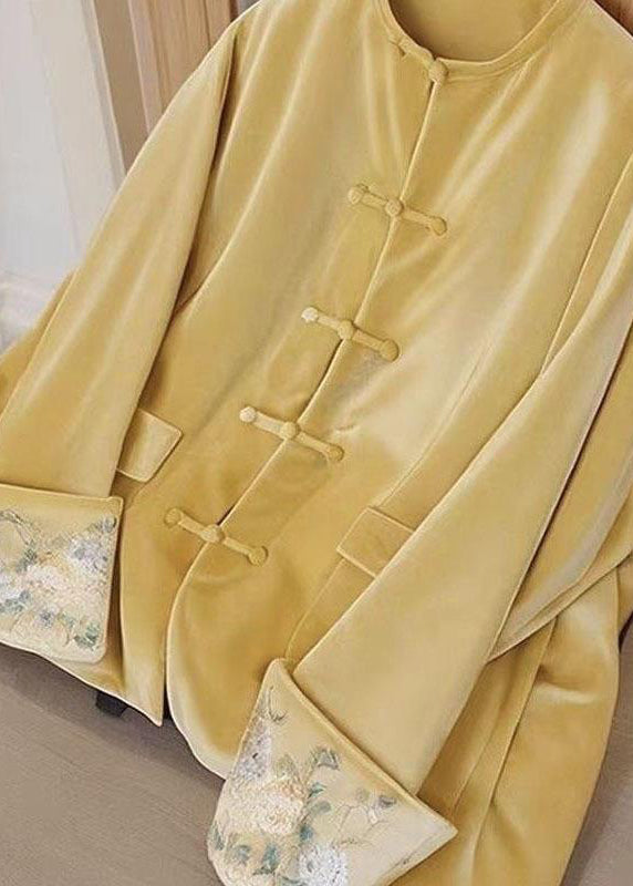 Chinese Style Purple O-Neck Embroidered Button Silk Velour Tops Fall