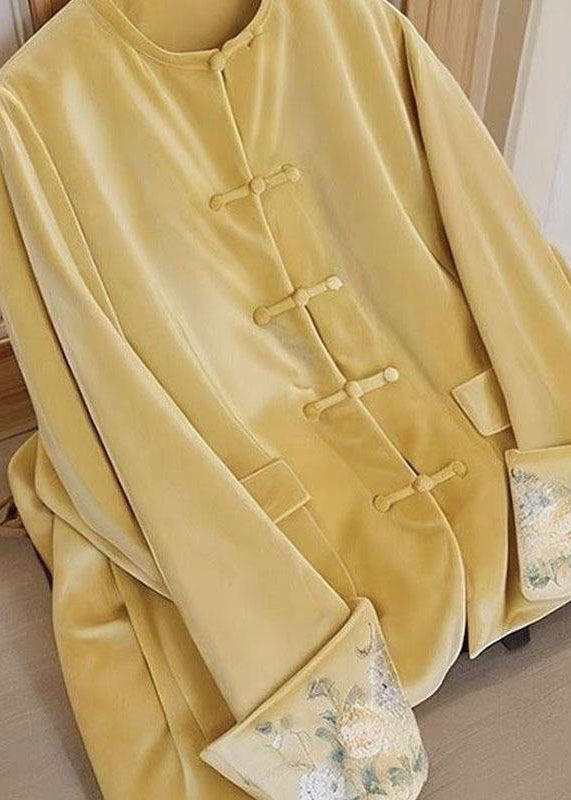 Chinese Style Purple O-Neck Embroidered Button Silk Velour Tops Fall