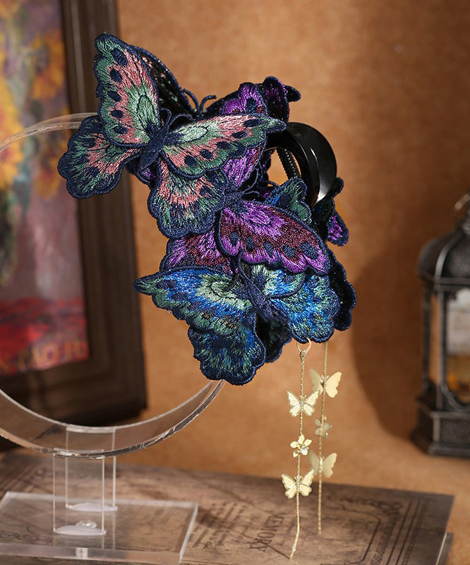 Chinese Style Rainbow Alloy Butterfly Embroidery Tassel Hairpin