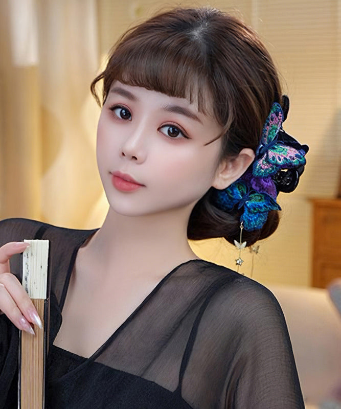 Chinese Style Rainbow Alloy Butterfly Embroidery Tassel Hairpin