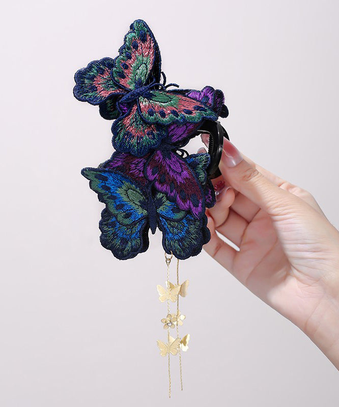 Chinese Style Rainbow Alloy Butterfly Embroidery Tassel Hairpin