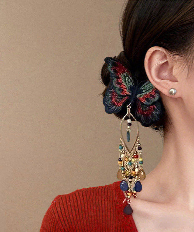 Chinese Style Rainbow Alloy Knit Glass Butterfly Tassel Hairpin