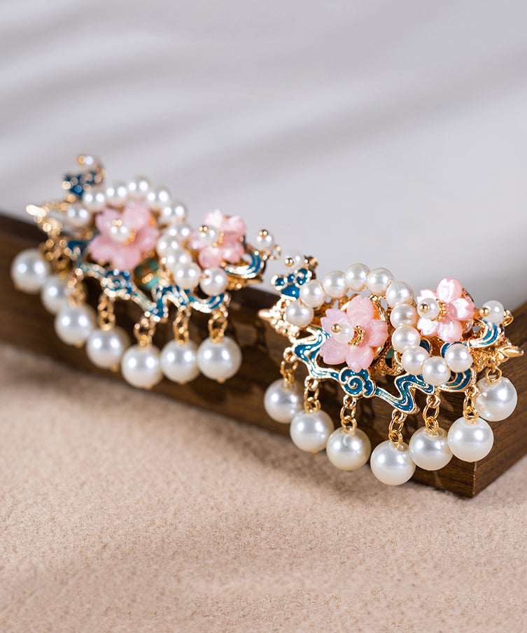 Chinese Style Rainbow Alloy Pearl Turquoise Tassel Girls Hairpin