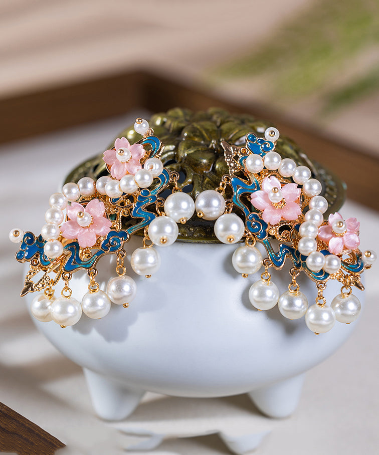 Chinese Style Rainbow Alloy Pearl Turquoise Tassel Girls Hairpin