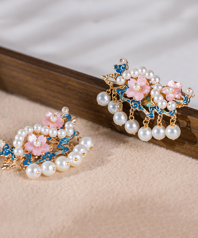 Chinese Style Rainbow Alloy Pearl Turquoise Tassel Girls Hairpin