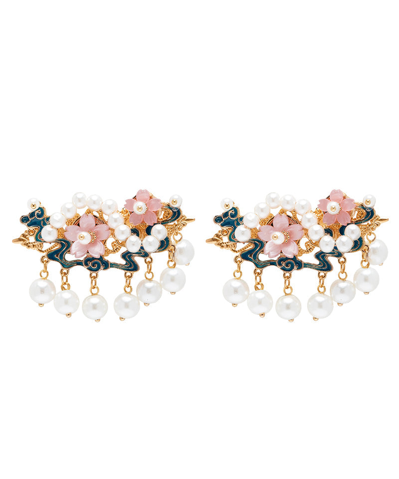 Chinese Style Rainbow Alloy Pearl Turquoise Tassel Girls Hairpin