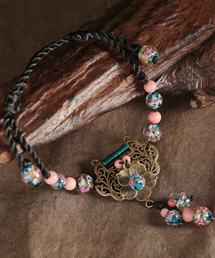 Chinese Style Rainbow Ancient Gold Weave Tassel Anklets