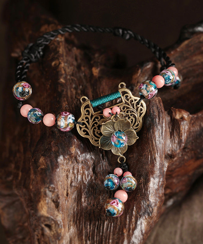 Chinese Style Rainbow Ancient Gold Weave Tassel Anklets