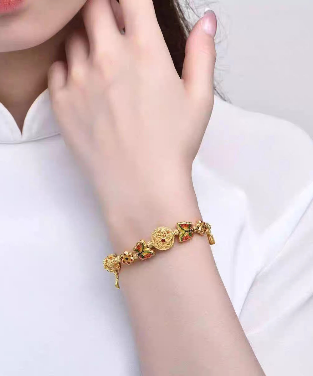 Chinese Style Rainbow Sterling Silver Overgild Enamel Butterfly Charm Bracelet - Omychic