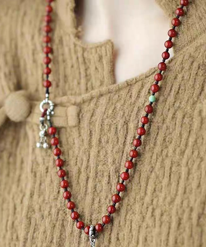 Chinese Style Red 925 Silver Calabash Bell Ball Pendant Necklace