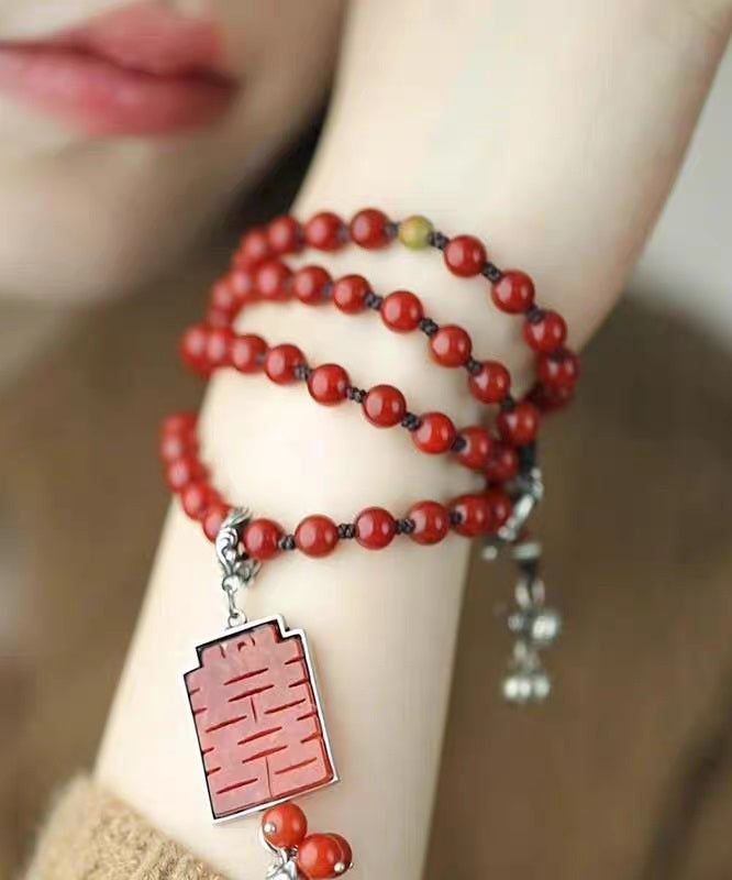 Chinese Style Red 925 Silver Calabash Bell Ball Pendant Necklace